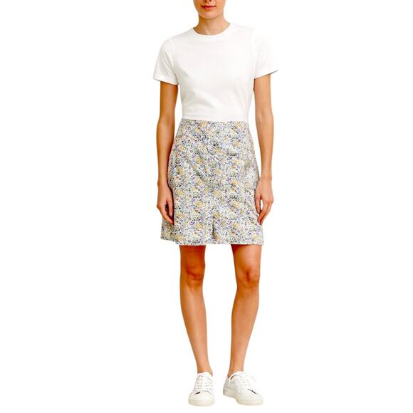 J. Jill Skirt Cream Blue Multi Floral Live-in-Chino Casual Pockets Size 14 Plus - Picture 1 of 12